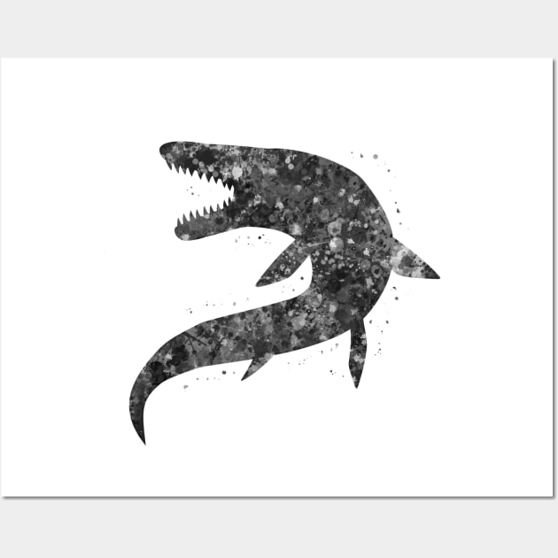 Mosasaur dinosaur black and white Wall Art by Yahya Art